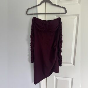 Windsor Deep Burgundy Ruched Off The Shoulder Mini Dress